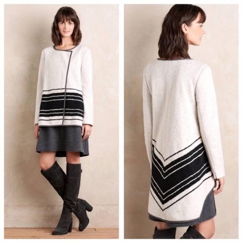 Anthropologie ELEVENSES Asymmetrical long Jacket/Coat SMALL Ardsley striped